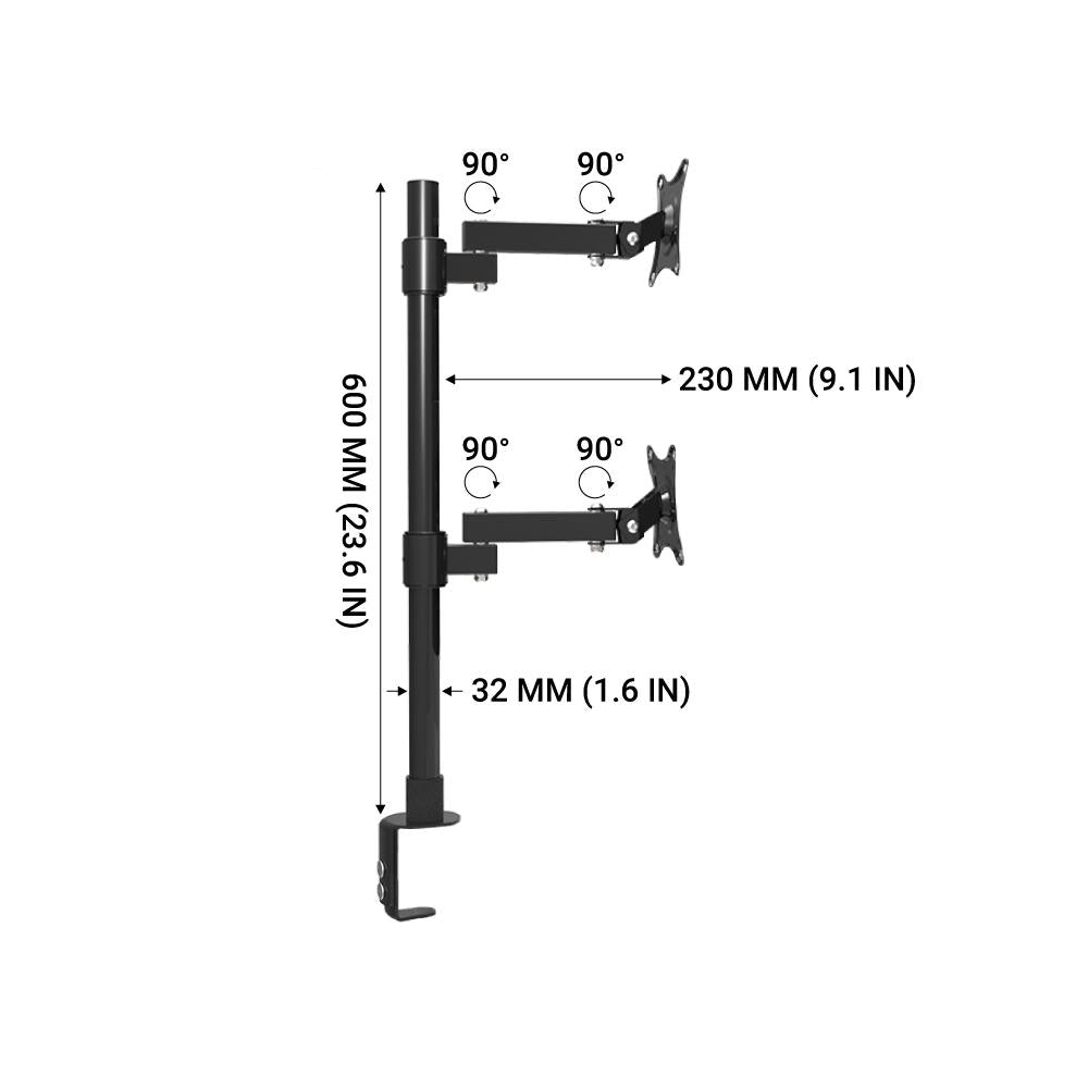 Retractable Dual TV Table Clamping Mount for 13" to 27" TVs